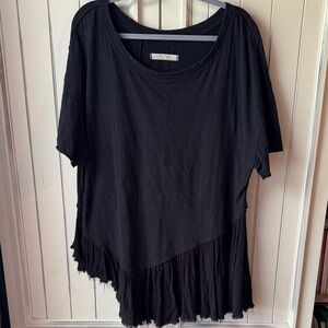 We The Free Black Asymmetrical Short Sleeve Top